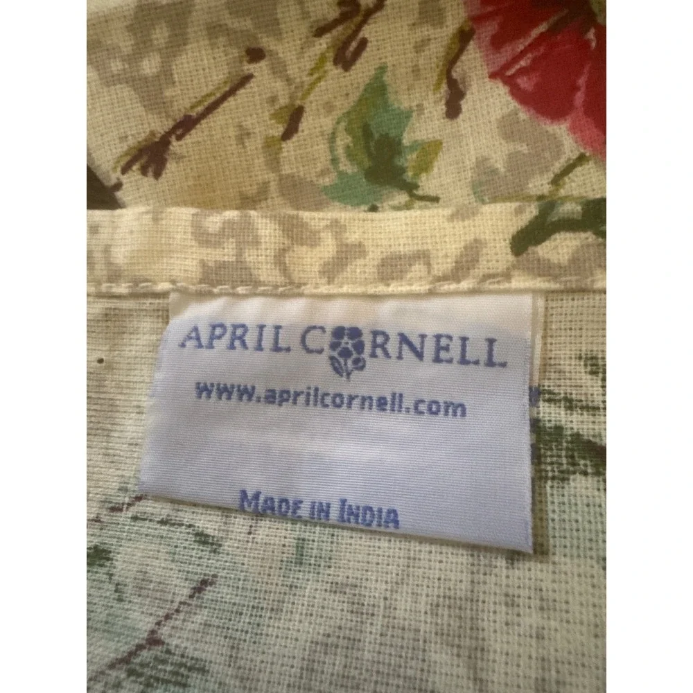 April Cornell Floral Cotton Napkins Set of 4 Red Green Botanical Cream 15.5in
